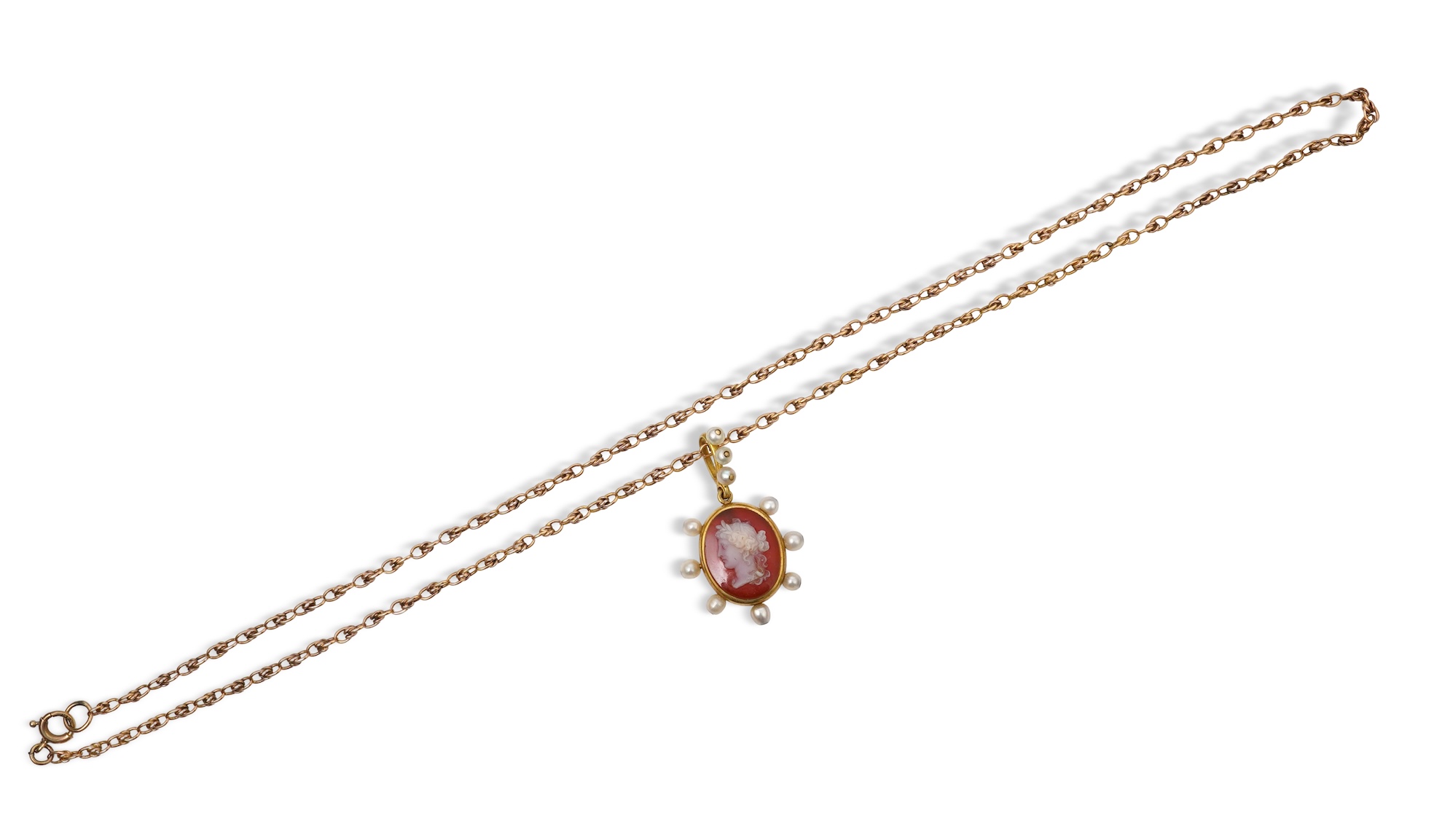 A late Victorian hardstone cameo and pearl pendant, late 19th century